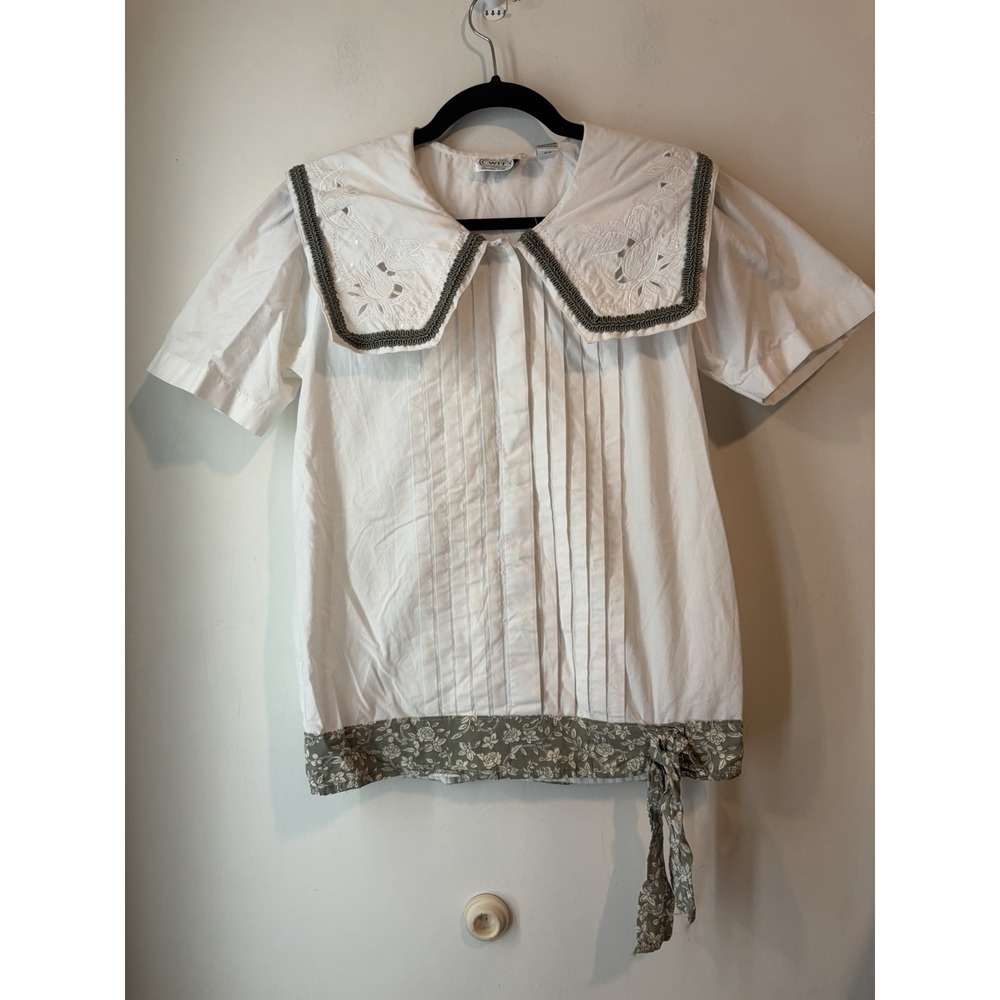 Vintage Witt Blouse Collection Peter Pan Collar Floral Trim Top Size 10 Cottage
